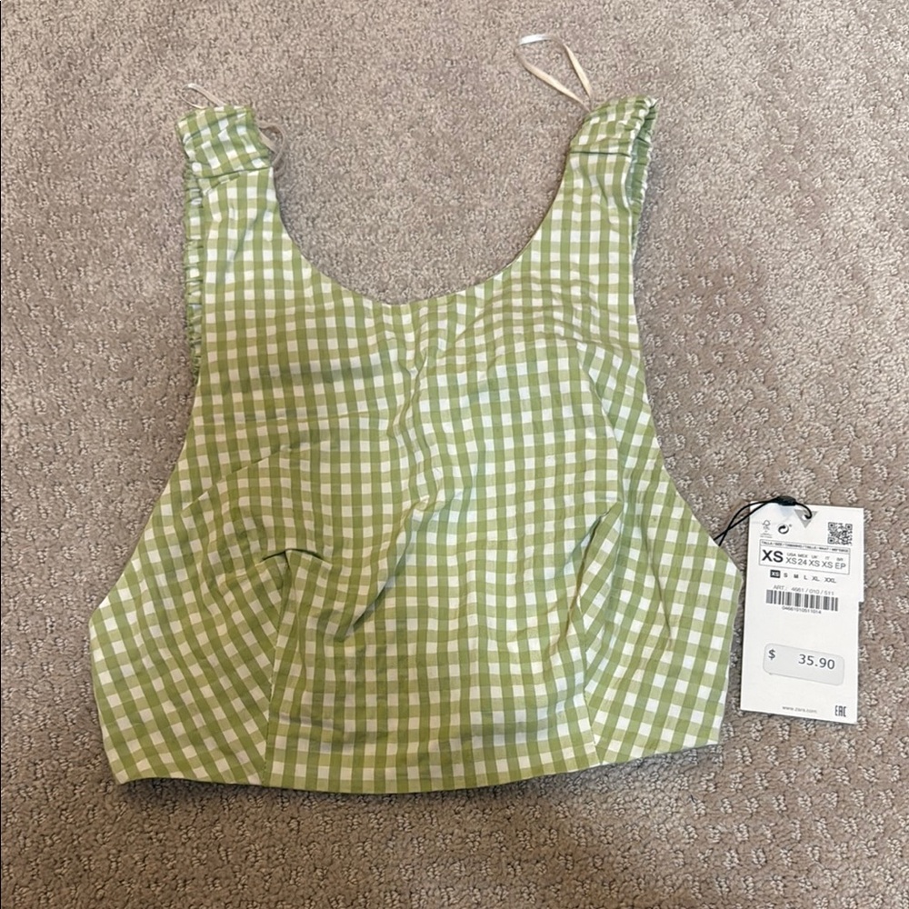 Zara Green Gingham open back top